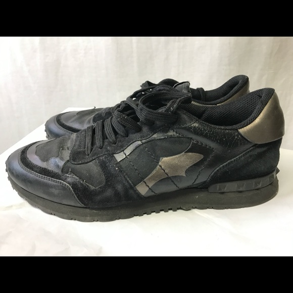 Valentino Noir Black Garavani Camo Rockrunner Sneakers EU Size 42